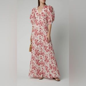 NEW Evi Grintela Chloe Cotton Poplin Floral Red Ivory Maxi Dress Women's Large